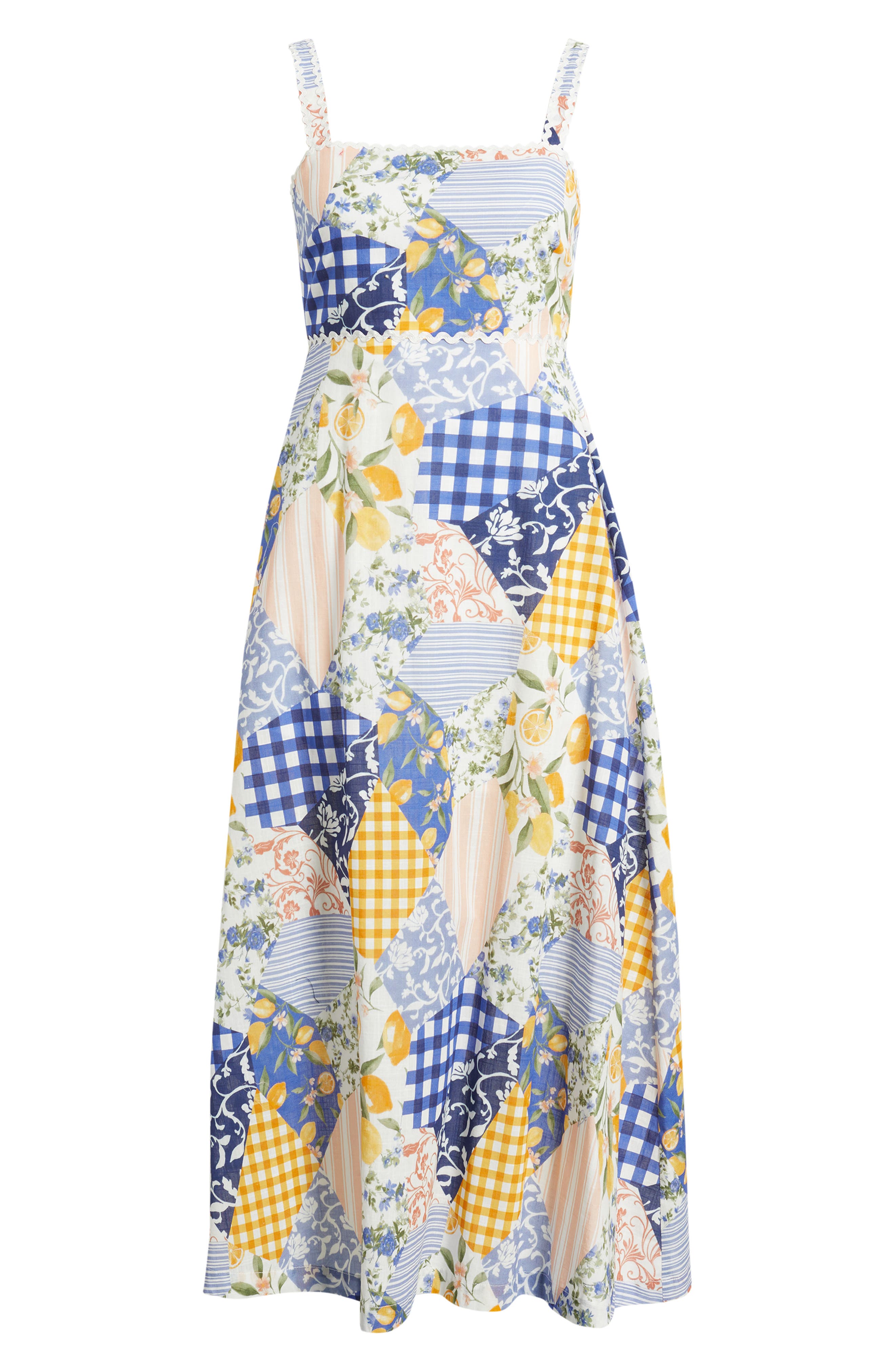 evening dress in cotton patchwork with striped and printed overskirt Women 3/4 Sleeves O-neck Striped Patchwork Shirt Dress Casual Loose Midi Dresses