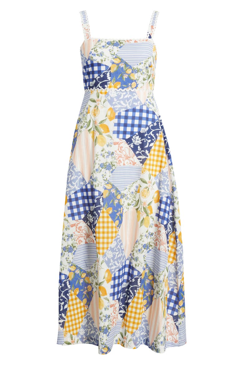 Patchwork Print Cotton Midi Dress, Alternate, color, OFF WHITE MULTI