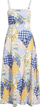 MOON RIVER Patchwork Print Cotton Midi Dress