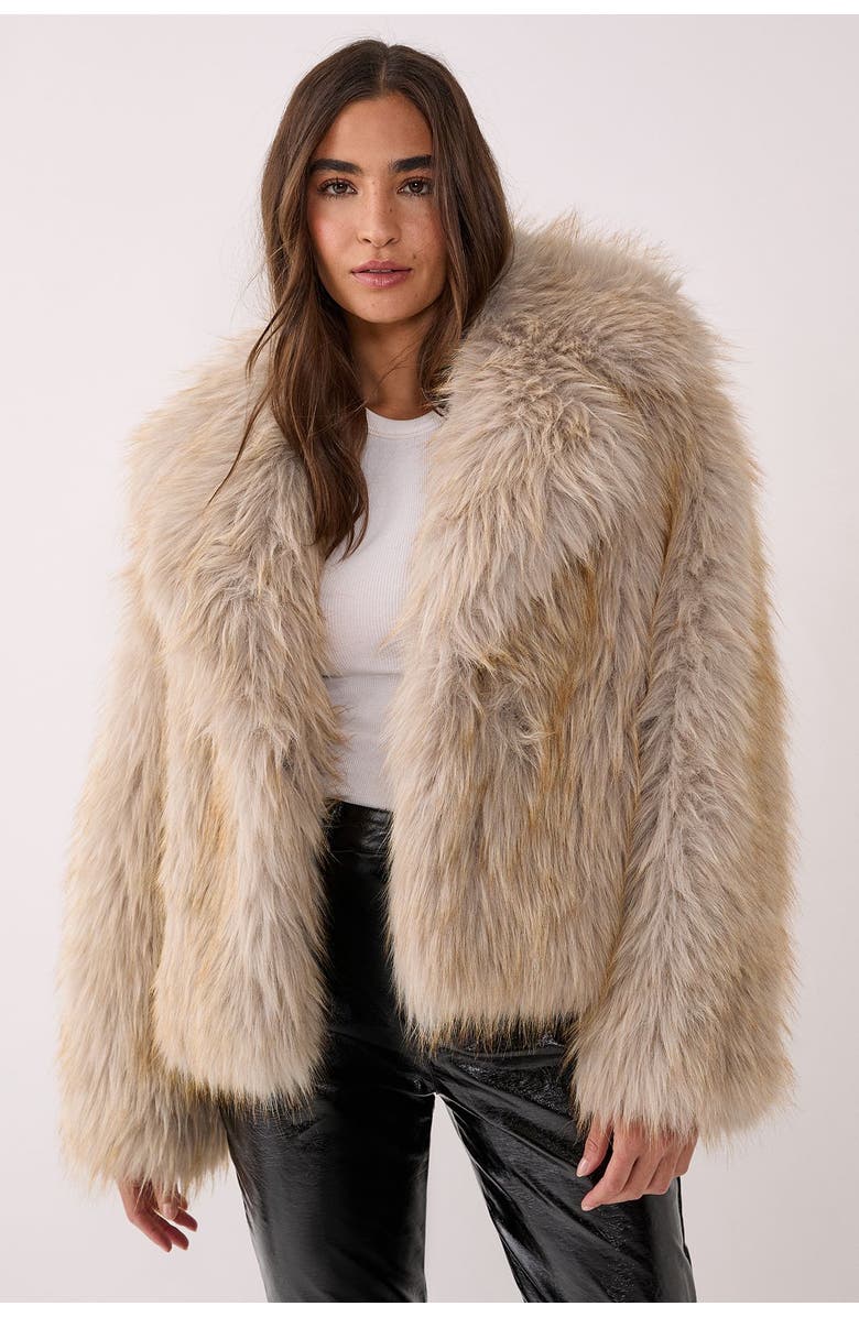 NASTY GAL Faux Fur Collared Cropped Coat, Main, color, Ecru