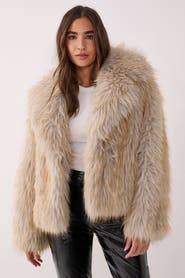 NASTY GAL Faux Fur Collared Cropped Coat