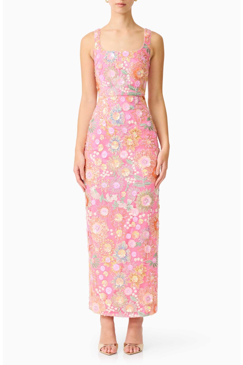 Nathalie Sequin Floral Column Gown, Main, color, PINK FLORAL