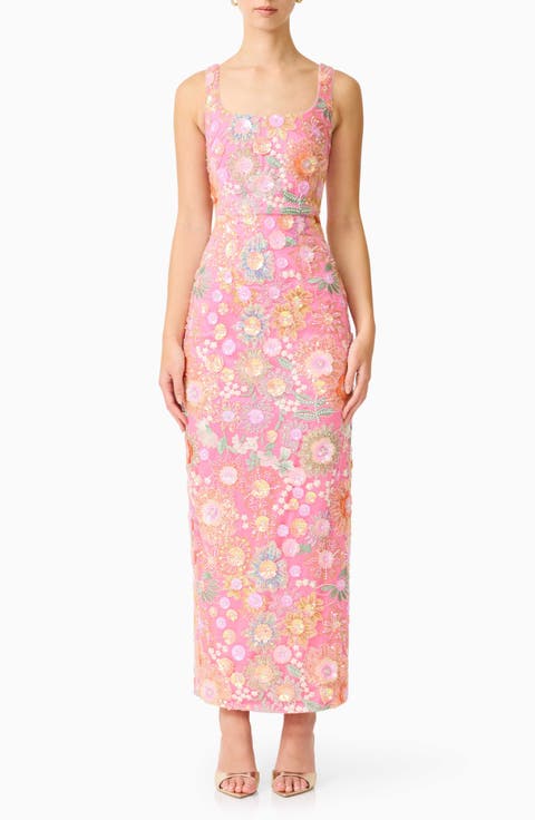 Nathalie Sequin Floral Column Gown