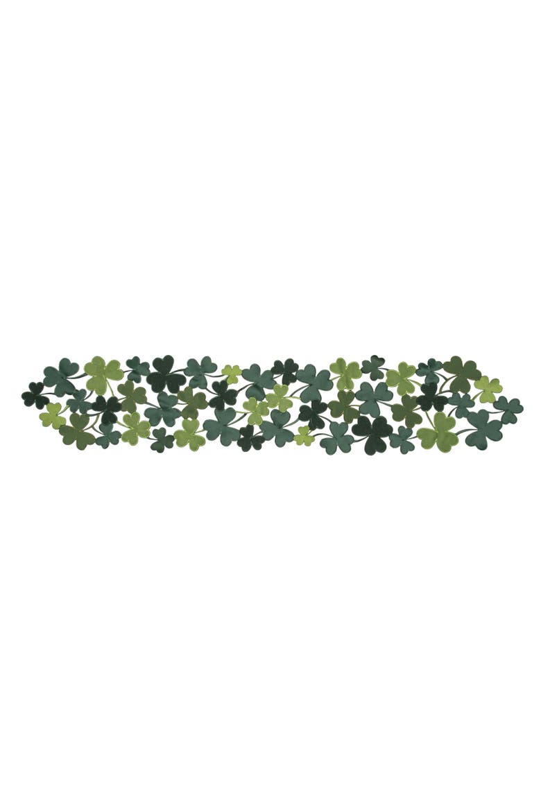 Clover Shamrocks Shaped Cutwork St. Patrick's Day Table Runner 14" x 68", Main, color, Green