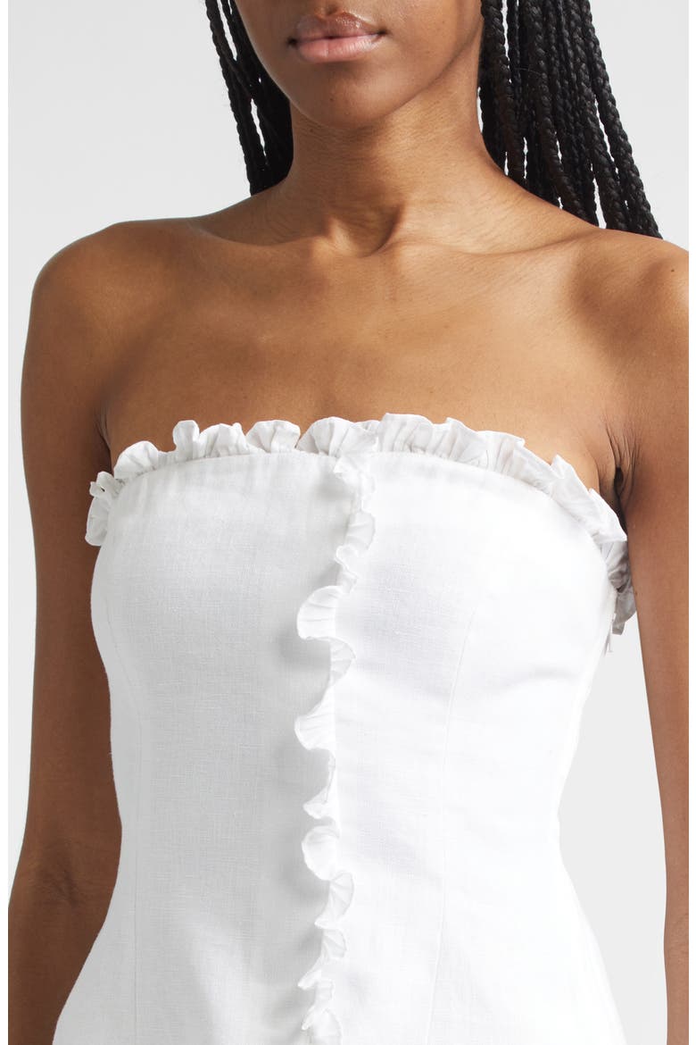Florence Strapless Ruffle Trim Linen Peplum Top, Alternate, color, IVORY