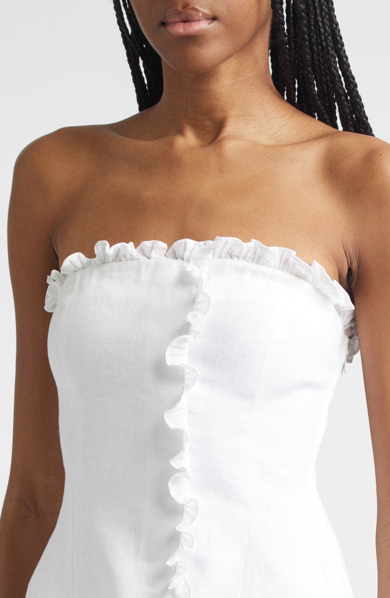 POSSE Florence Strapless Ruffle Trim Linen Peplum Top, Alternate, color, Ivory