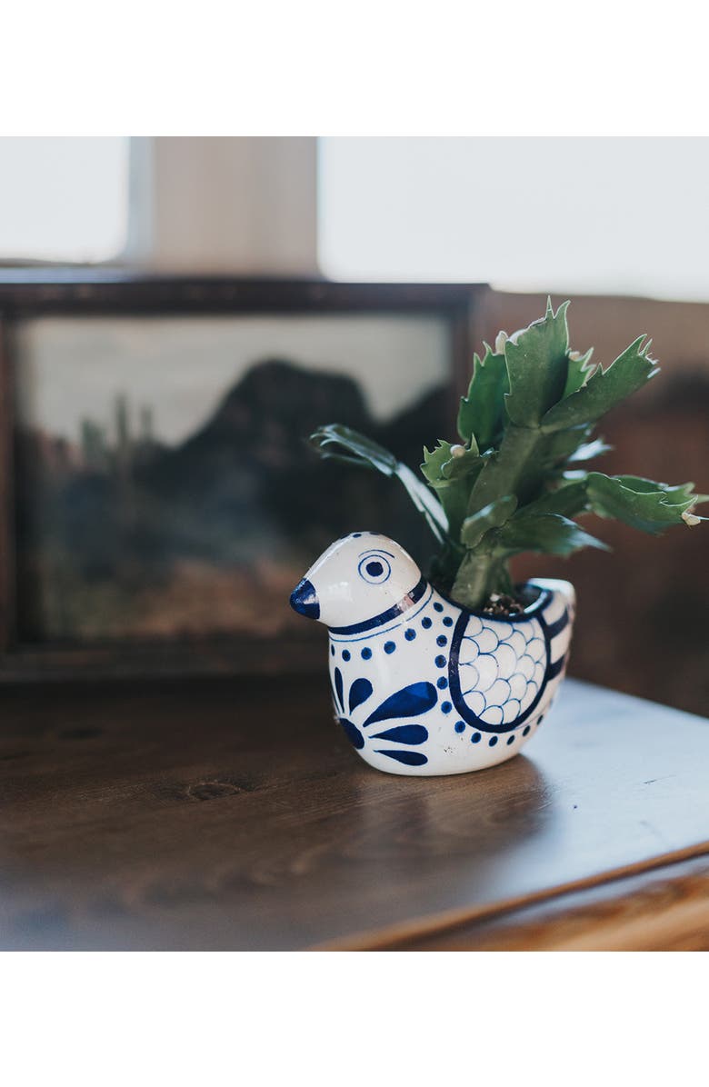 Matr Boomie Lalita Bird Succulent Planter - White, Blue Hand Painted, Alternate, color, Blue + White