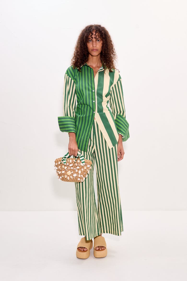 Toni Poplin Wide-Leg Cropped Pant, Alternate, color, Gummy Green/Ecru