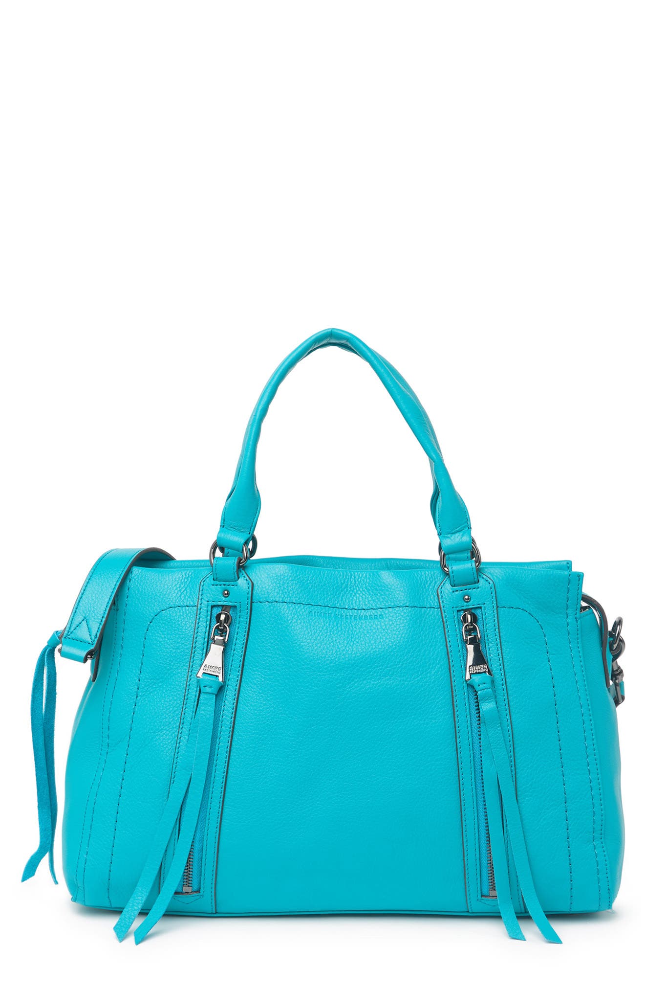 Kestenberg Zip Me Up Triple Entry Leather Satchel, Main, color, BLUE BIRD
