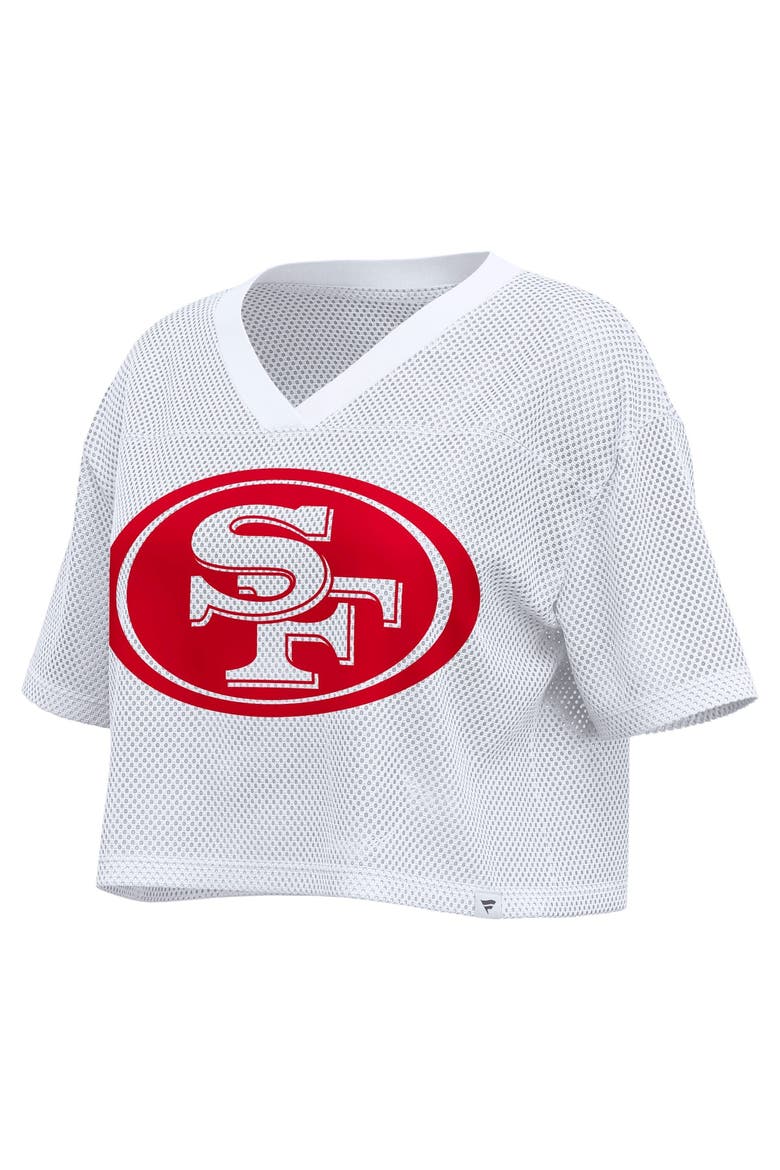 Women's Fanatics White San Francisco 49ers Oversized Mesh Cropped V-Neck Jersey, Alternate, color, White