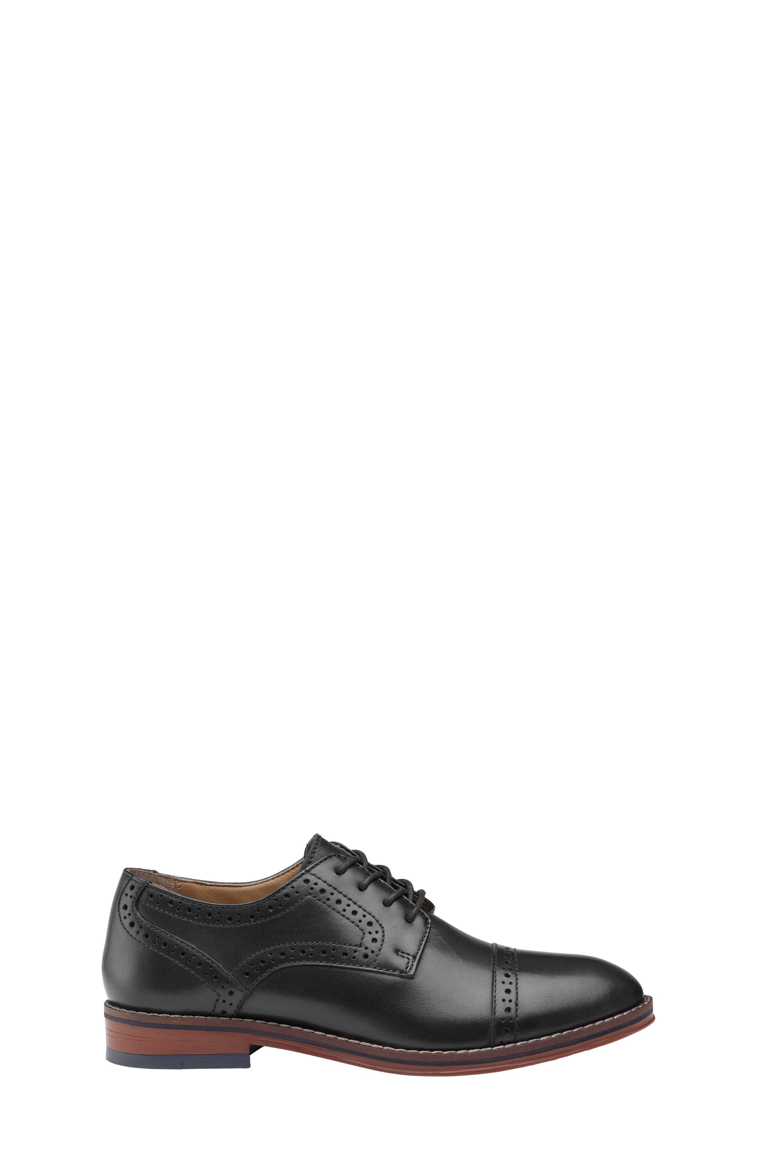 Johnston & Murphy Kids' Conard Cap Toe Derby, Alternate, color, Black Full Grain