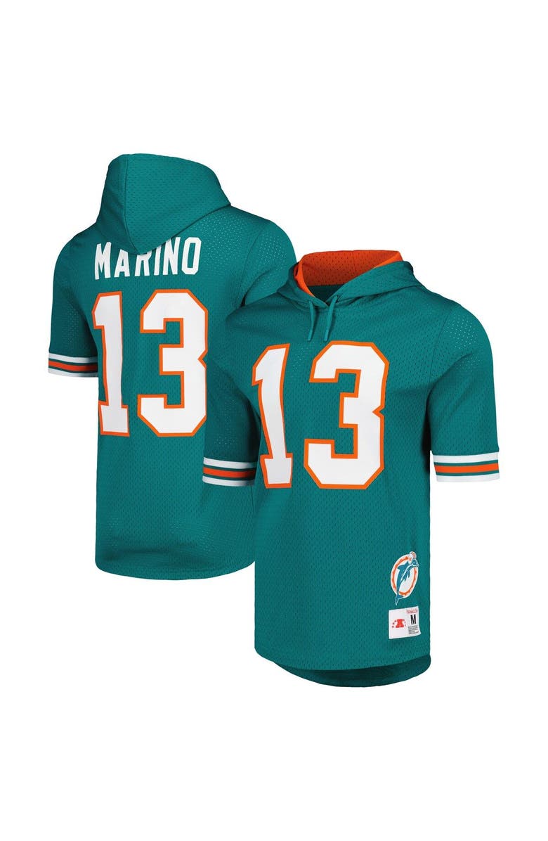 Mitchell & Ness Men's Mitchell & Ness Dan Marino Aqua Miami Dolphins Retired Player Name & Number Mesh Hoodie T-Shirt, Main, color, Aqua