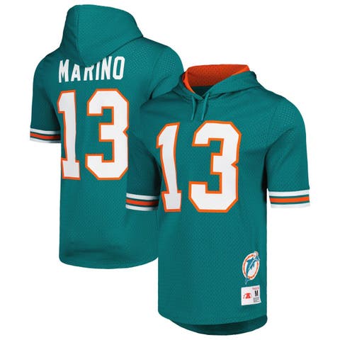 Men's Mitchell & Ness Dan Marino Aqua Miami Dolphins Retired Player Name & Number Mesh Hoodie T-Shirt