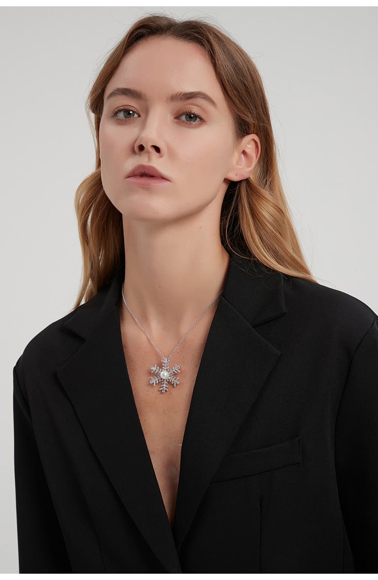 Classicharms Pavé and Freshwater Pearl Snowflake Multi Way Brooch Pendant, Alternate, color, Silver
