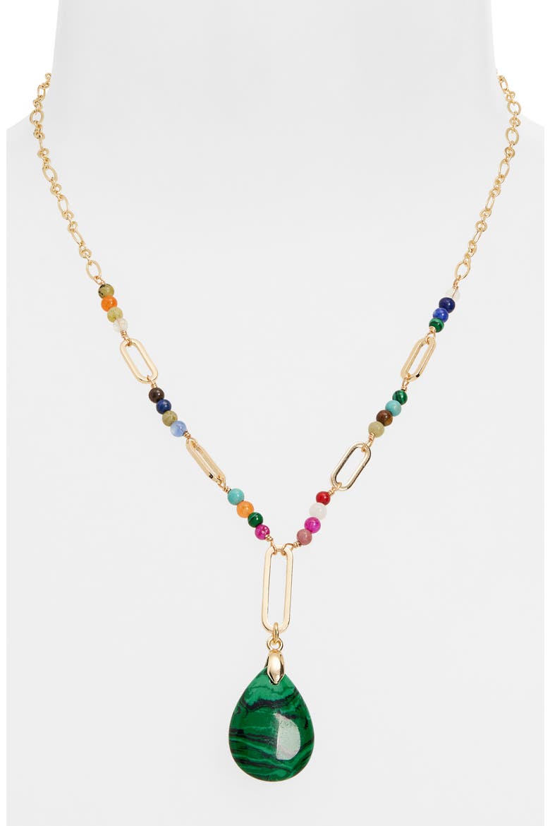 Malachite Teardrop Pendant Necklace, Alternate, color, GOLD MULTI