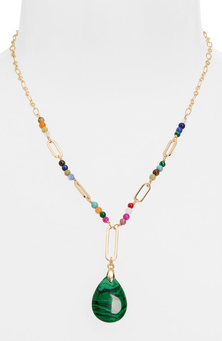 Panacea Malachite Teardrop Pendant Necklace, Alternate, color, Gold Multi