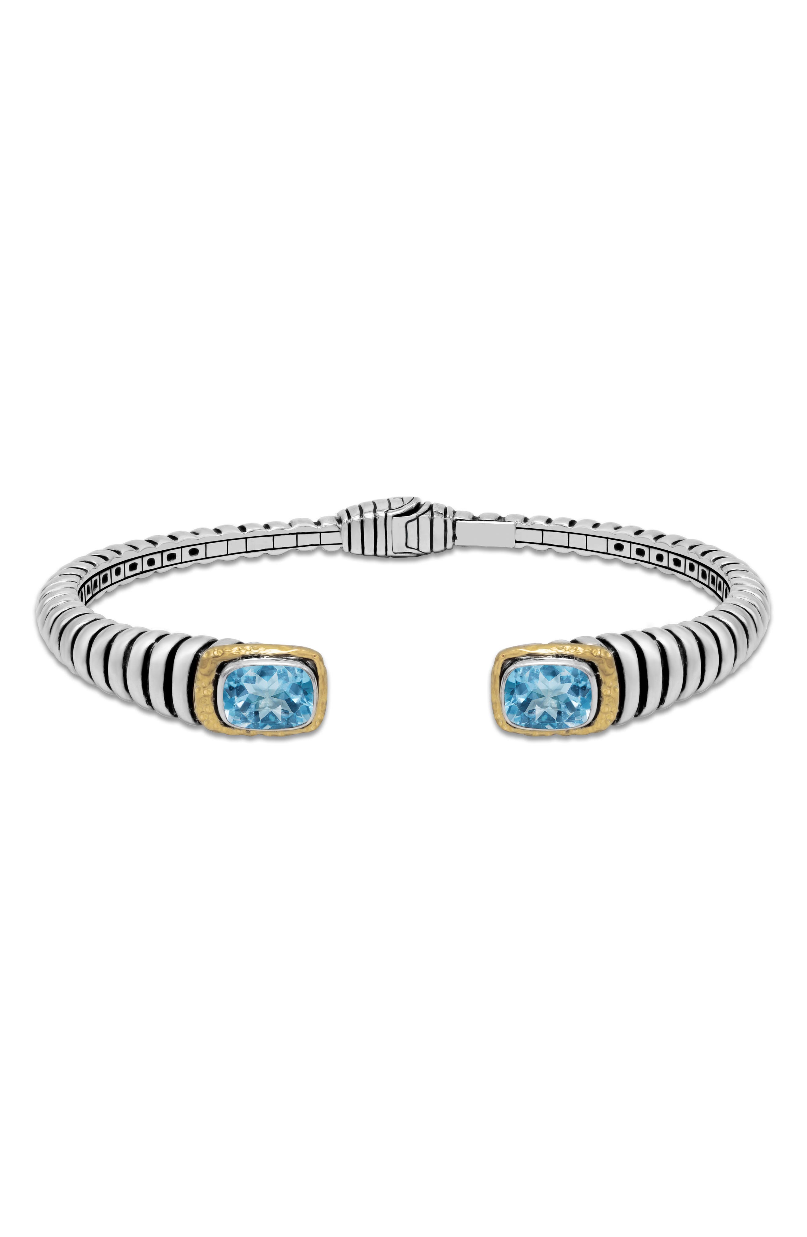 SAMUEL B. Sterling Silver & 18K Gold Blue Topaz Hinged Bangle Bracelet
