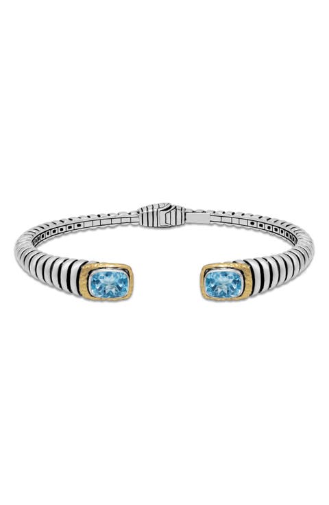 Sterling Silver & 18K Gold Blue Topaz Hinged Bangle Bracelet