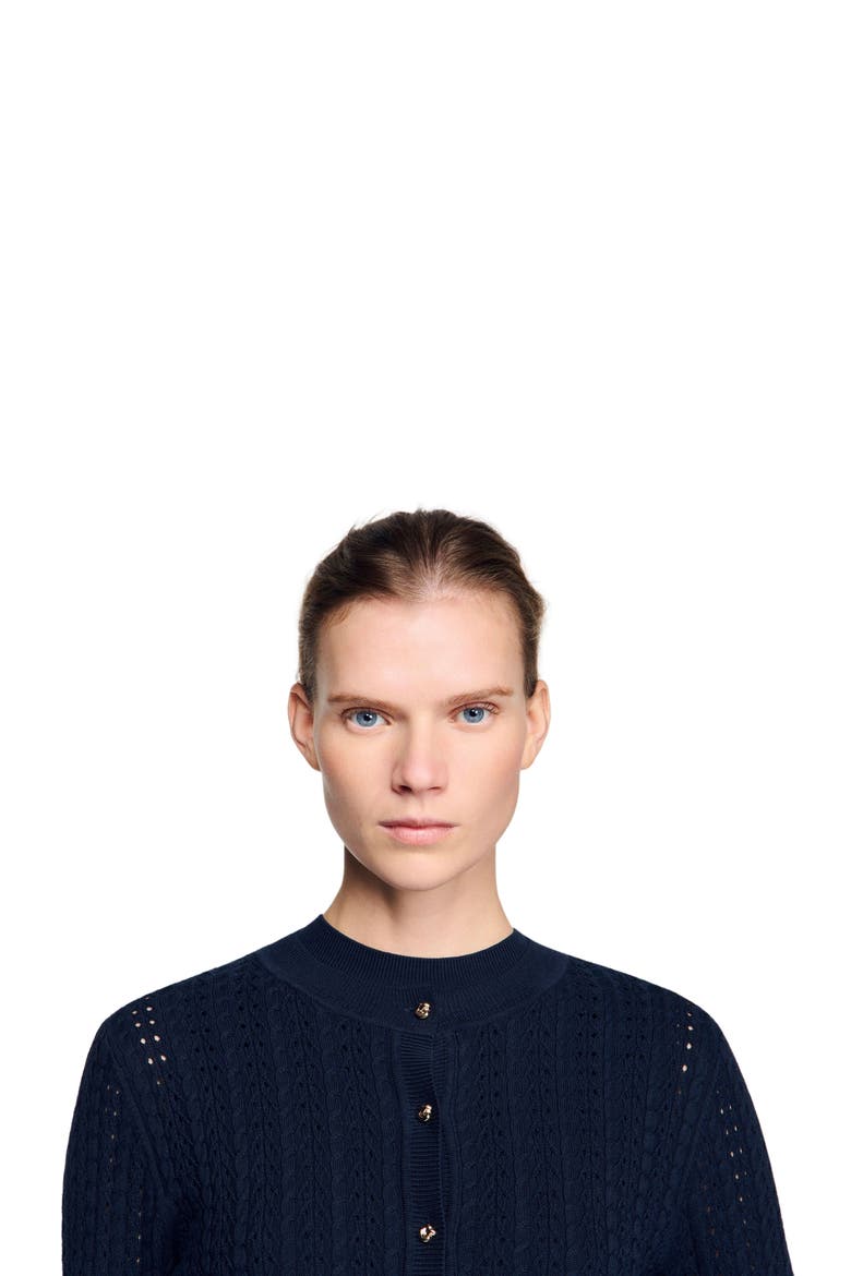 Cropped textured knit cardigan, Alternate, color, Navy blue