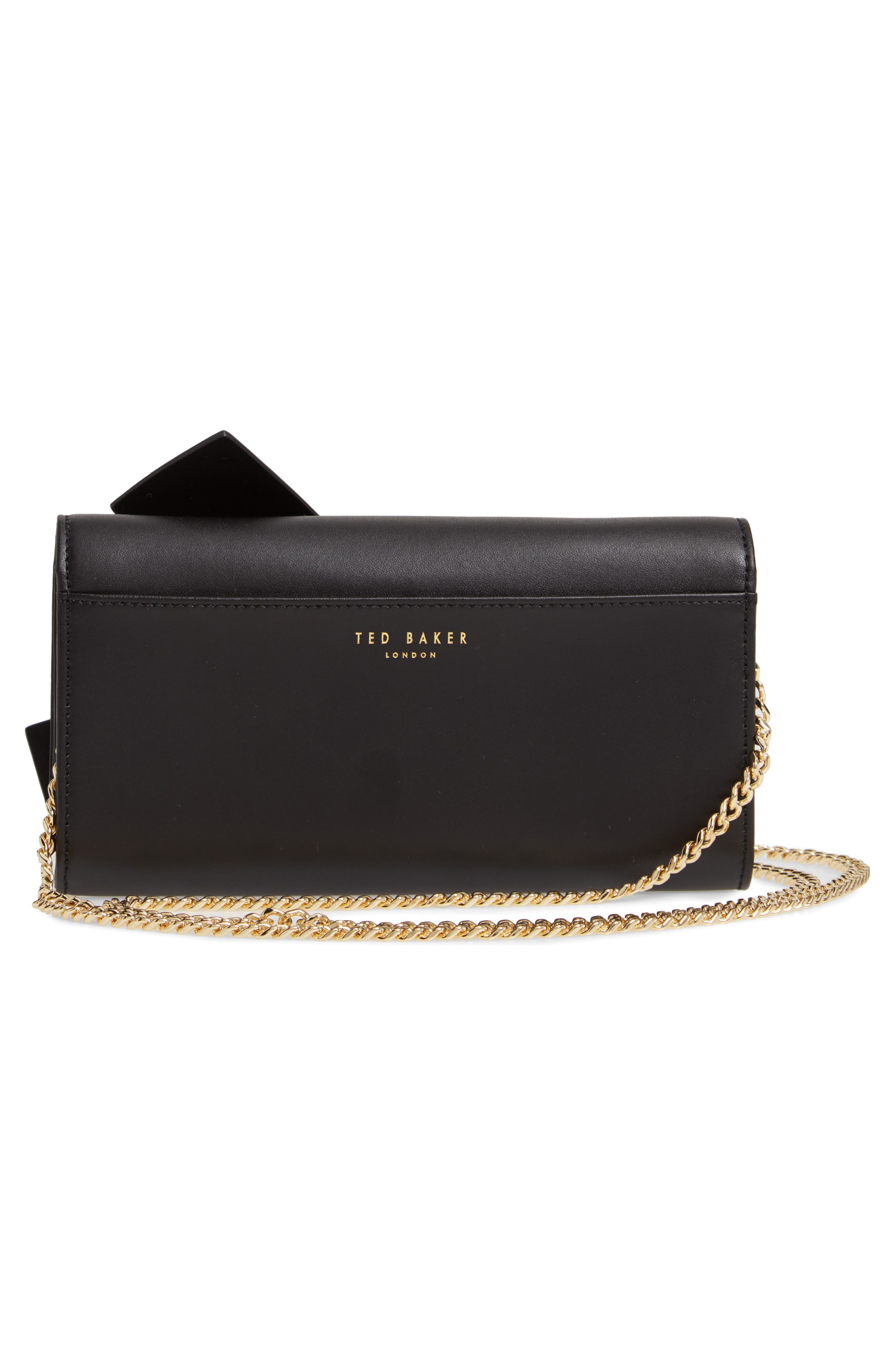 Knot Detail Wallet on a Chain, Alternate, color, BLACK
