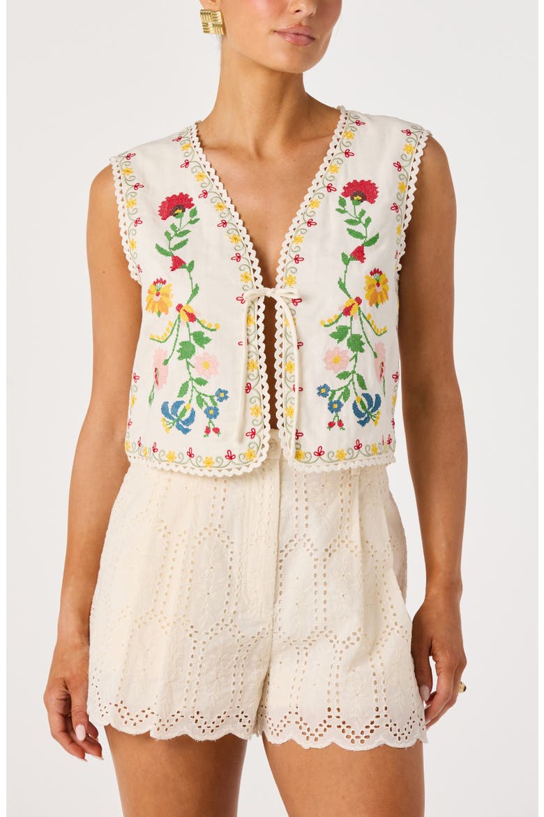 Amina Floral Cross Stitch Vest, Main, color, CREAM MULTI FLORAL