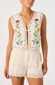 ASTR the Label Amina Floral Cross Stitch Vest