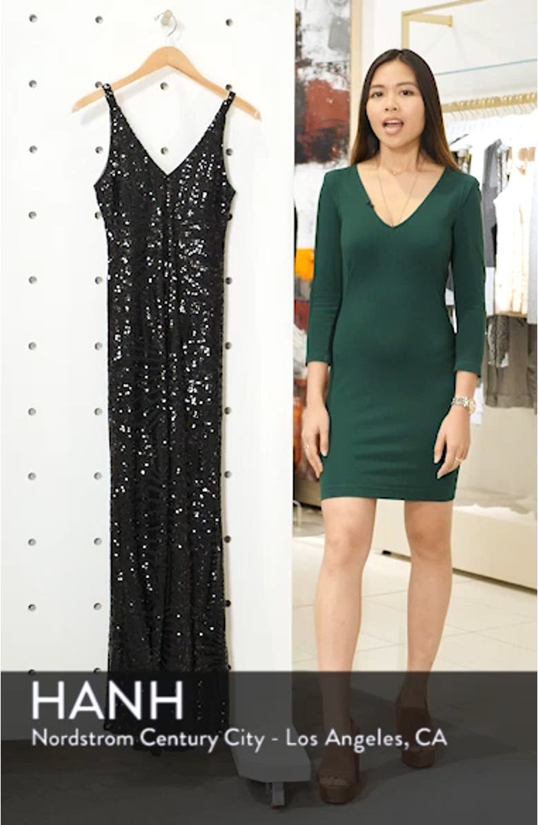 V-Neck Sequin Column Gown, sales video thumbnail