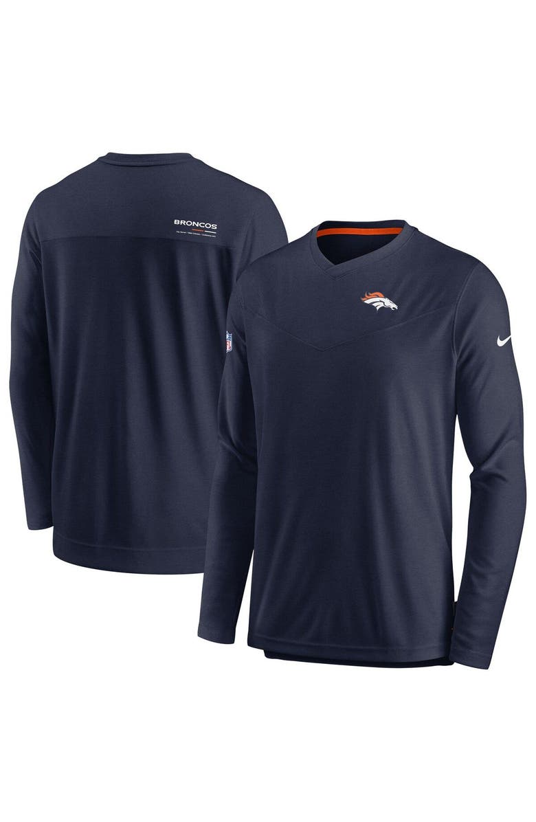 Nike Men's Nike Navy Denver Broncos Sideline Coach Chevron Lock Up Long Sleeve V-Neck Performance T-Shirt, Main, color, Navy