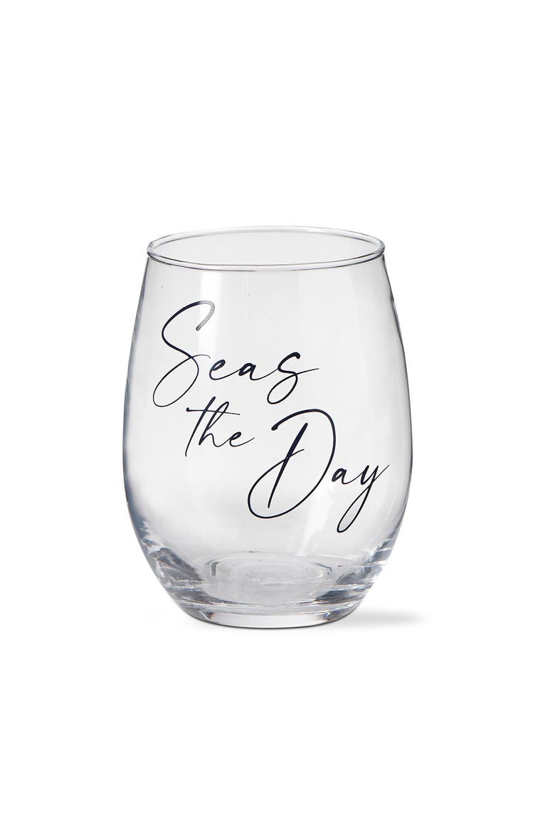 Seas The Day Stemless Wine Glass Summer Blue Drinkware, Main, color, Blue