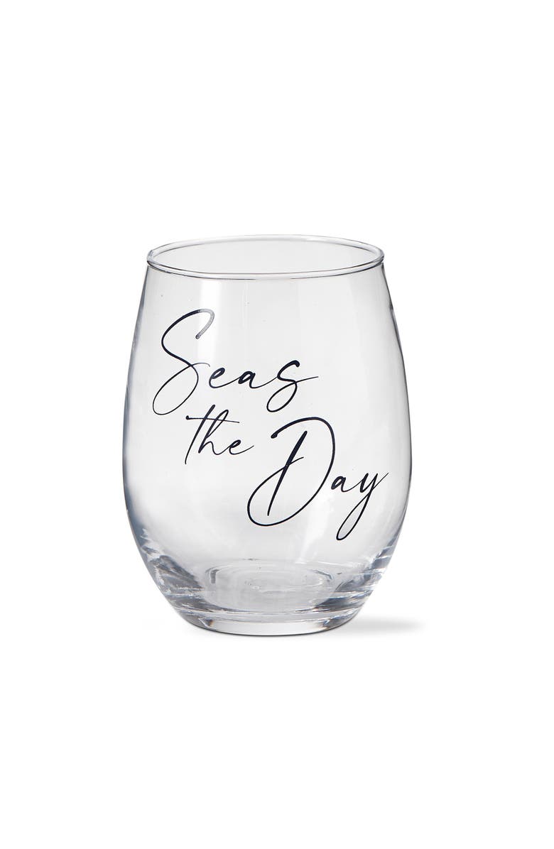tag Seas The Day Stemless Wine Glass Summer Blue Drinkware, Main, color, Blue