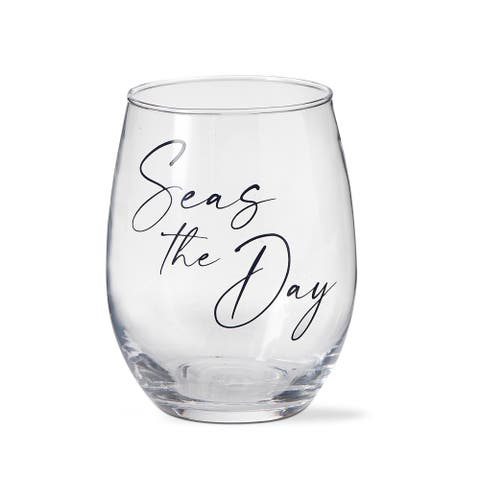 Seas The Day Stemless Wine Glass Summer Blue Drinkware