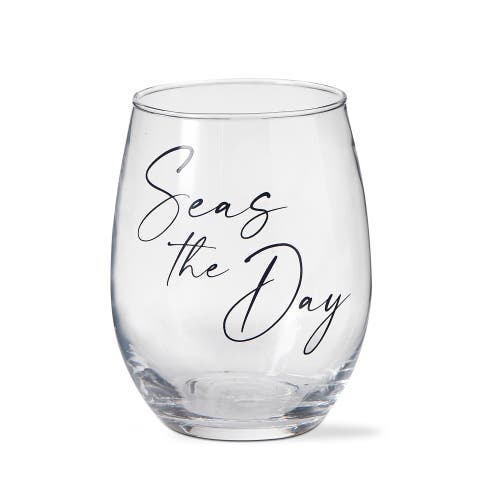 Tag Seas The Day Stemless Wine Glass Summer Blue Drinkware In Transparent