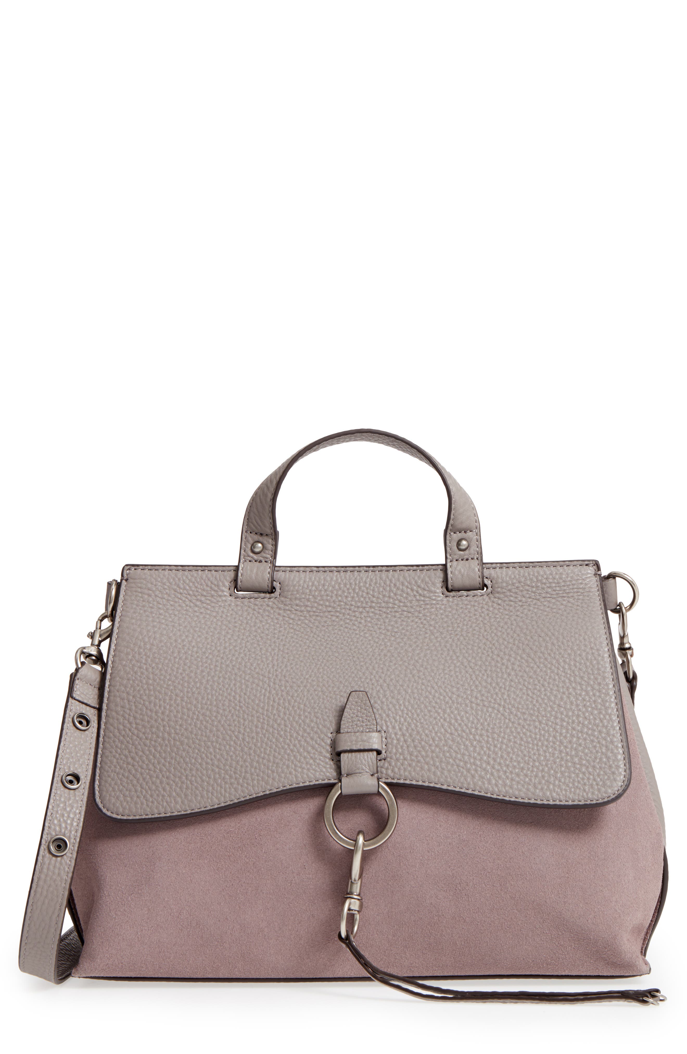 Rebecca Minkoff Medium Keith Suede & Leather Satchel, Main, color, Grey