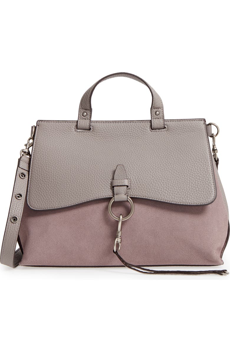 Rebecca Minkoff Medium Keith Suede & Leather Satchel, Main, color, Grey
