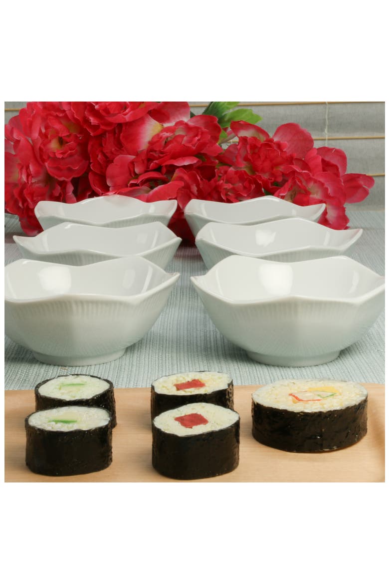 Set of 6 Lotus Bowls, Alternate, color, WHITE