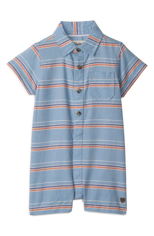 Hatley Stripe Cotton Chambray Romper In Heritage Blue