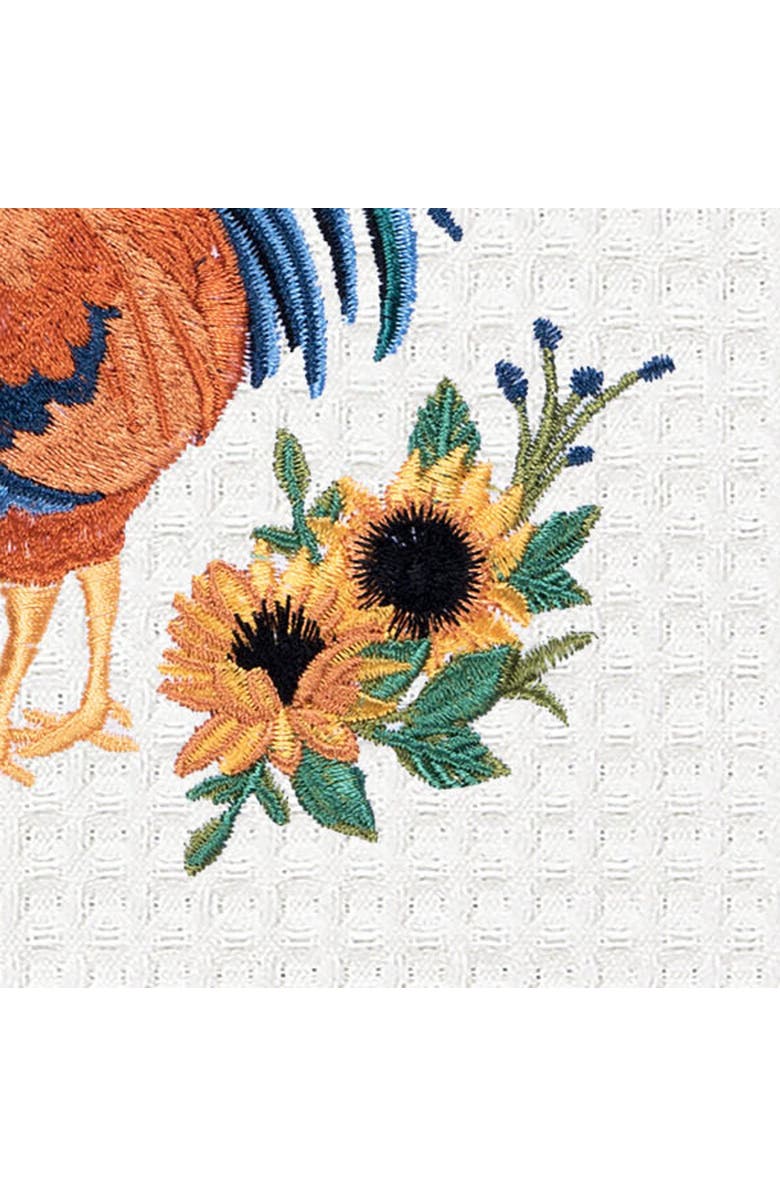 C&F Home Rooster Sunflower Kitchen and Bathroom Embroidered Waffle Hand Towel, Alternate, color, Orange