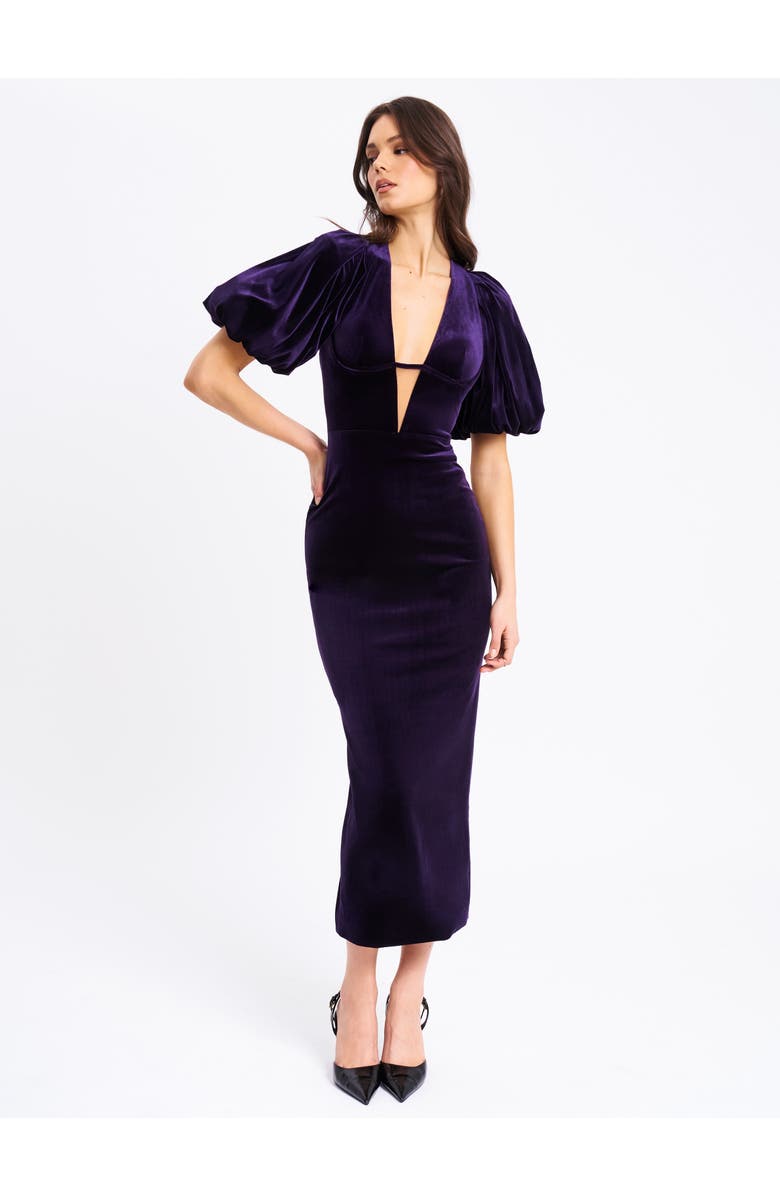 Miss Circle Coraline Velvet Bubble Sleeve Backless Maxi Dress, Alternate, color, Purple