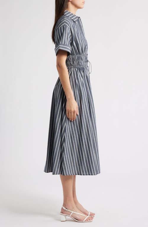 En Saison Stripe Cotton Midi Shirtdress In Gray