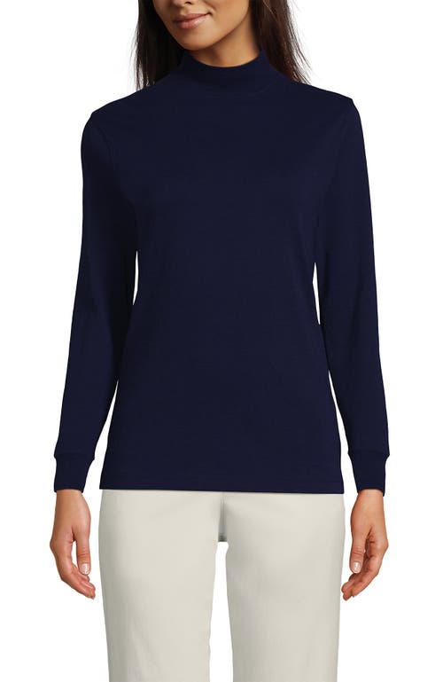 Lands' End Relaxed Cotton Long Sleeve Mock Turtleneck In Blue