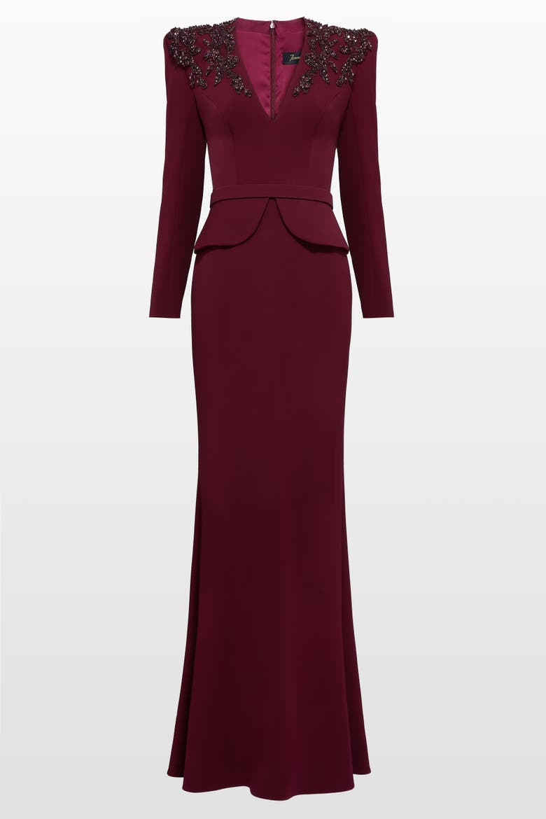 Night Flowering Sequin-Embellished V-neck Maxi Dress, Main, color, Cardinal