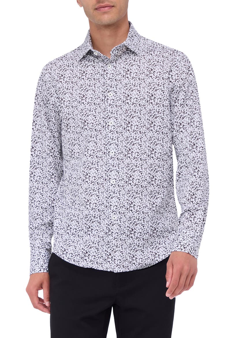 James OoohCotton® Mosaic Print Button-Up Shirt, Main, color, BLACK