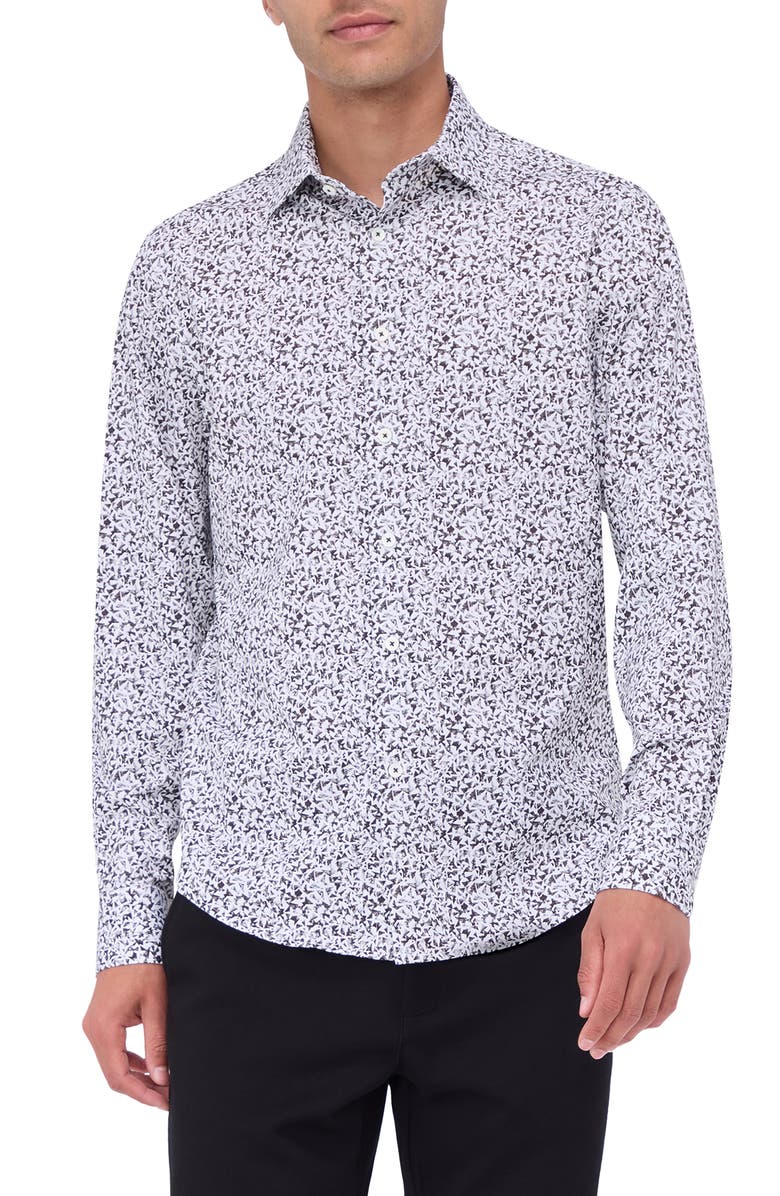 Bugatchi James OoohCotton<sup>®</sup> Mosaic Print Button-Up Shirt, Main, color, Black