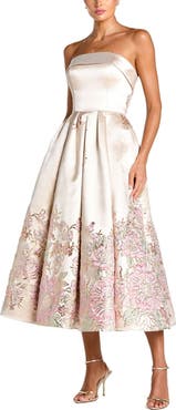 Mac Duggal Strapless Brocade A Line Midi Dress