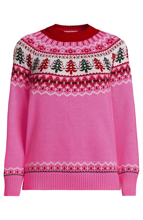 Lands' End Drifter Jacquard Raglan Crew Neck Sweater In Pink