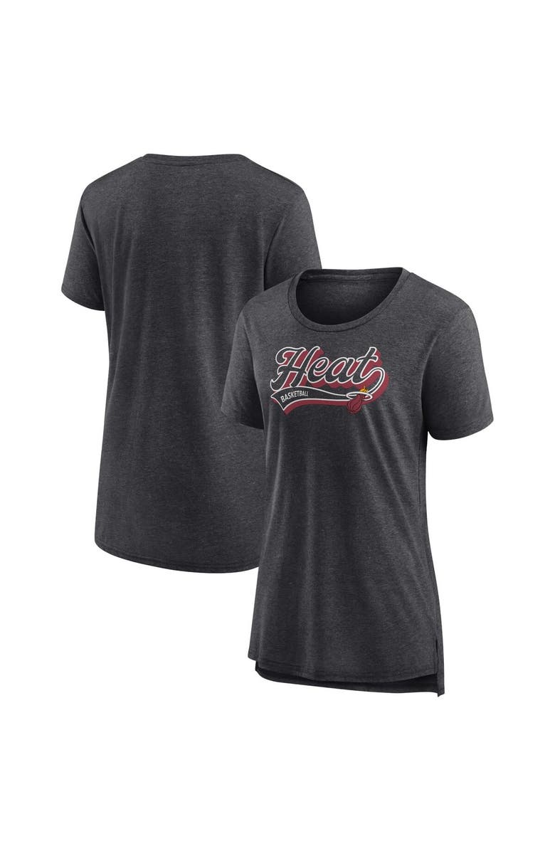 FANATICS Women's Fanatics Branded Heather Charcoal Miami Heat League Leader Tri-Blend T-Shirt, Main, color, Heather Charcoal
