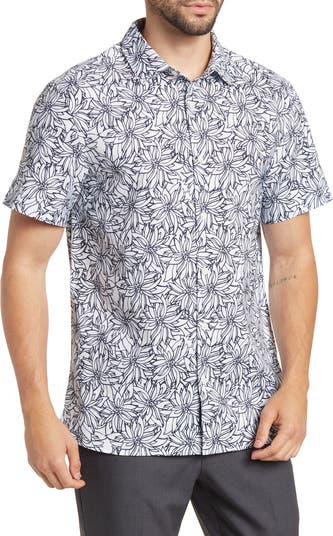 Perry Ellis Woven Stretch Floral Short Sleeve Button-Up Shirt