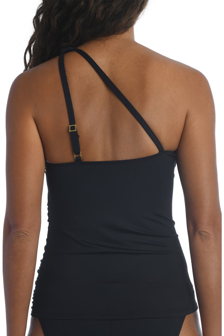 Island Goddess Ruched One-Shoulder Tankini Top, Alternate, color, BLACK