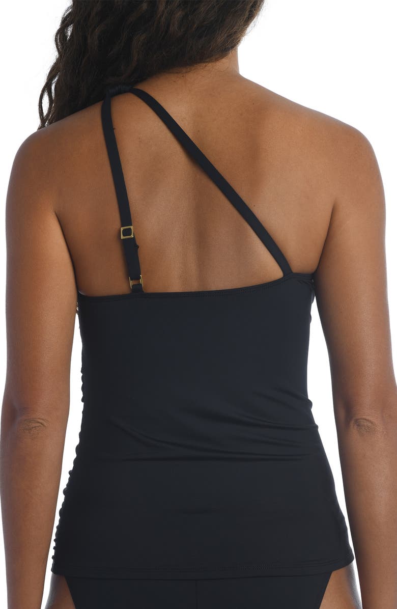 La Blanca Island Goddess Ruched One-Shoulder Tankini Top, Alternate, color, Black
