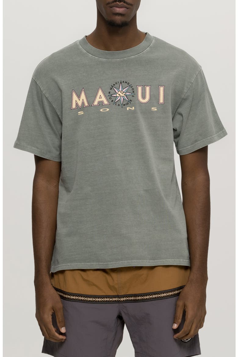 Compass Pigment Dyed Cotton Graphic T-Shirt, Main, color, GREY